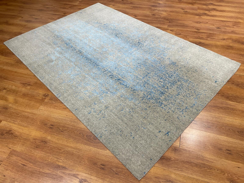 Lori Handwoven Gray Blue Wool Rug by Camel Carpet