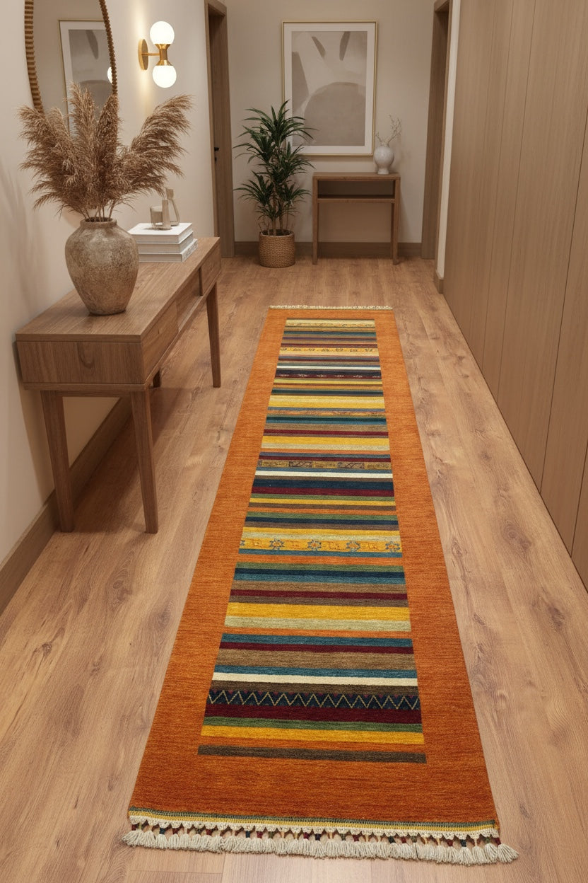 Tribal Handwoven Orange Wool Runner Rug – 80X280 by Camel Carpet