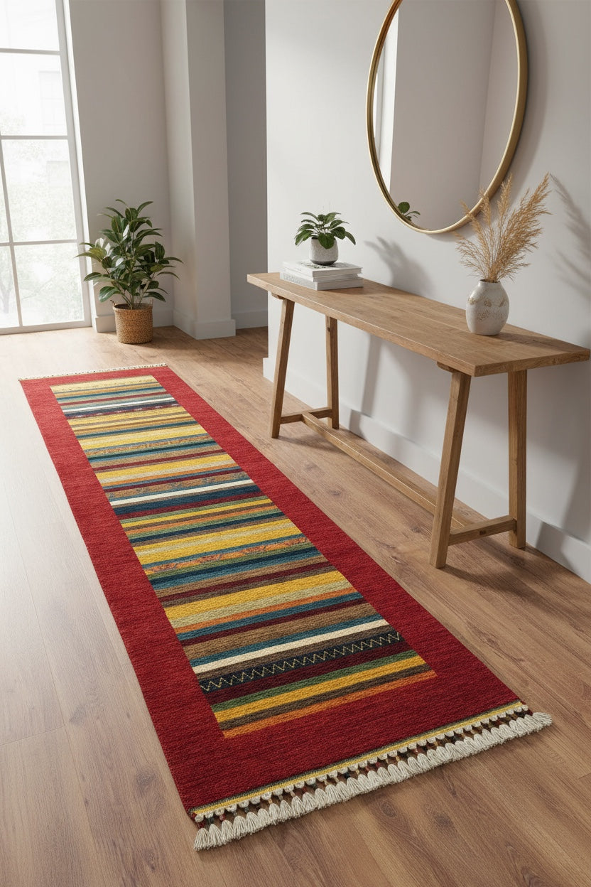 Tribal Handwoven Red Wool Runner Rug – 80X280 by Camel Carpet