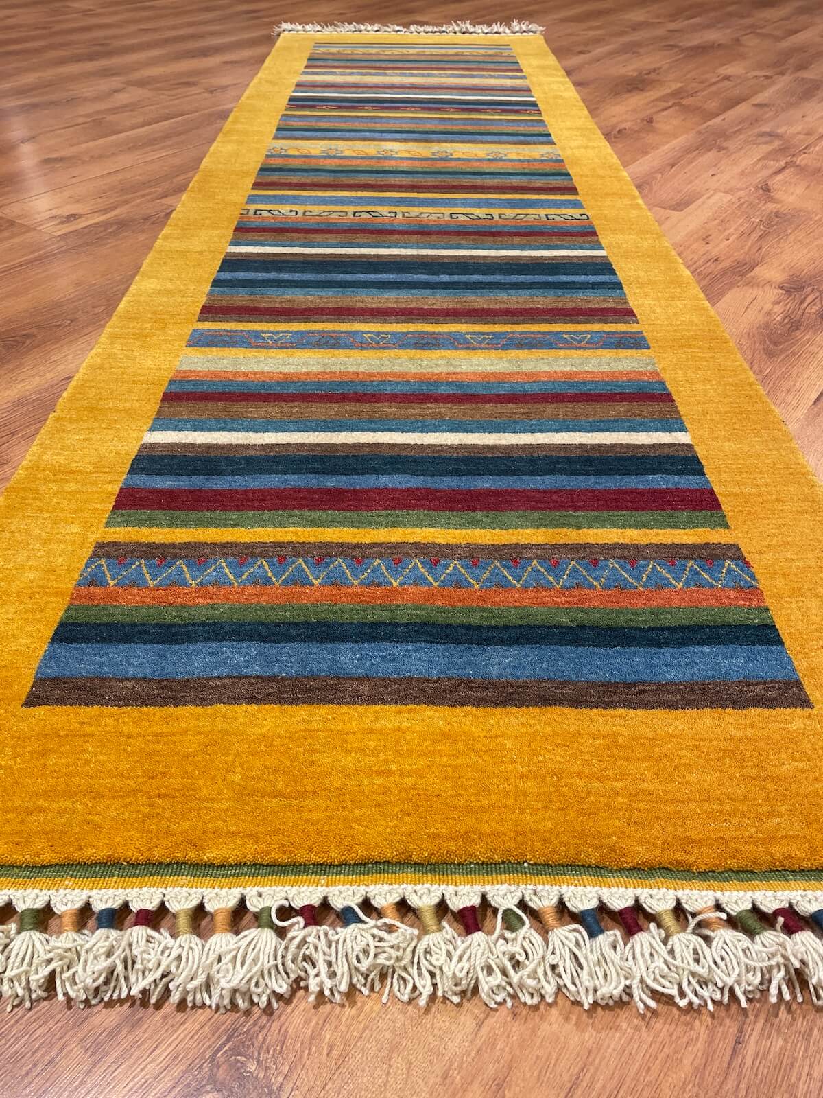 Tribal Handwoven Yellow Wool Runner Rug – 85X281 by Camel Carpet