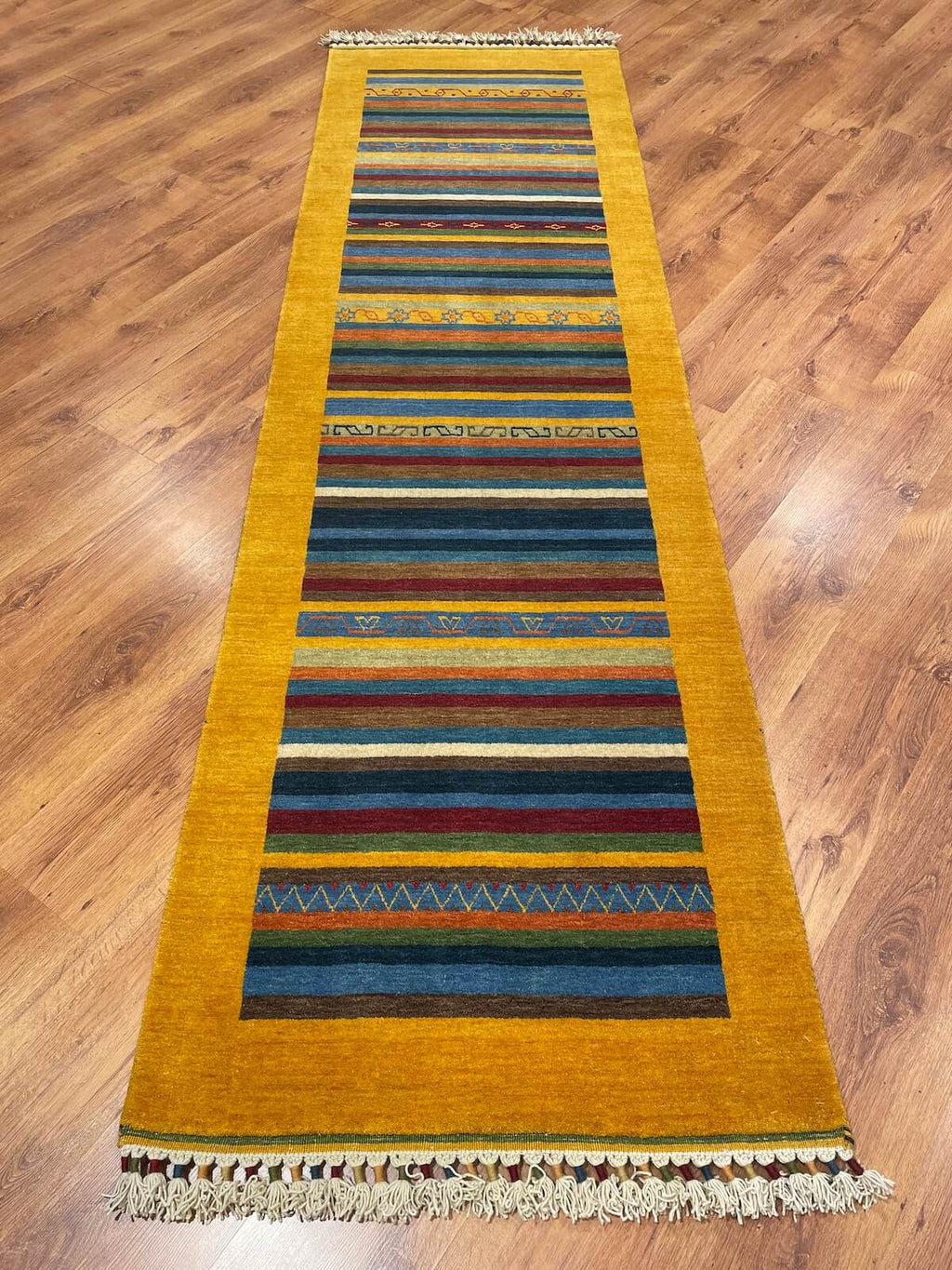 Tribal Handwoven Yellow Wool Runner Rug – 85X281 by Camel Carpet