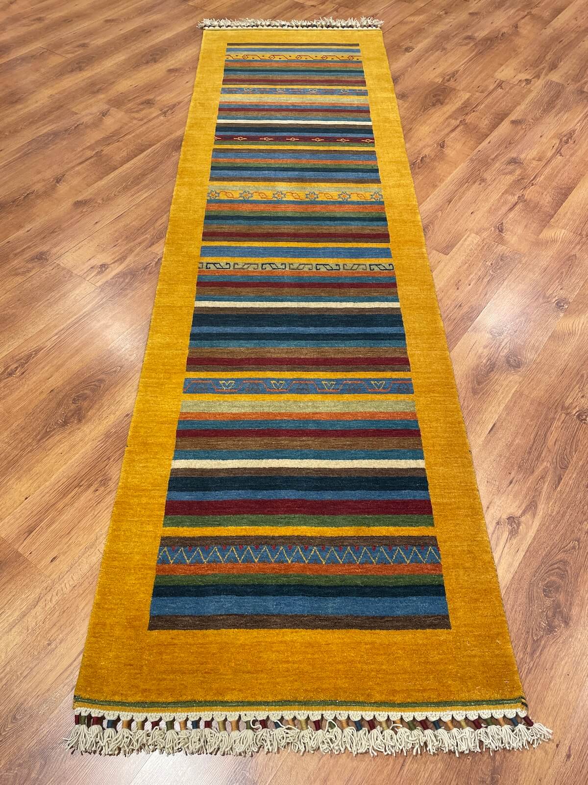 Tribal Handwoven Yellow Wool Runner Rug – 85X281 by Camel Carpet