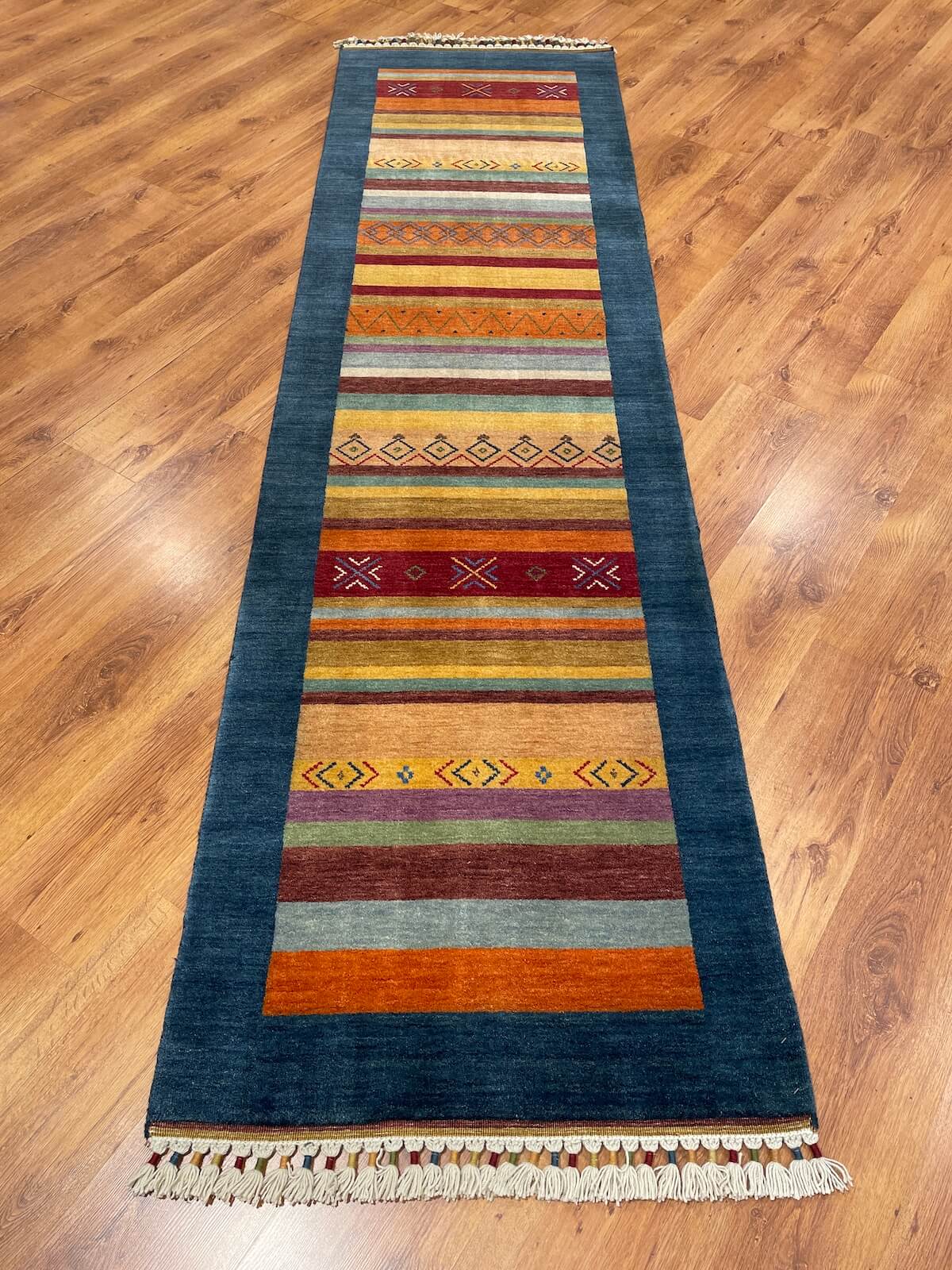 Tribal Handwoven Navy Wool Runner Rug – 80X279 by Camel Carpet