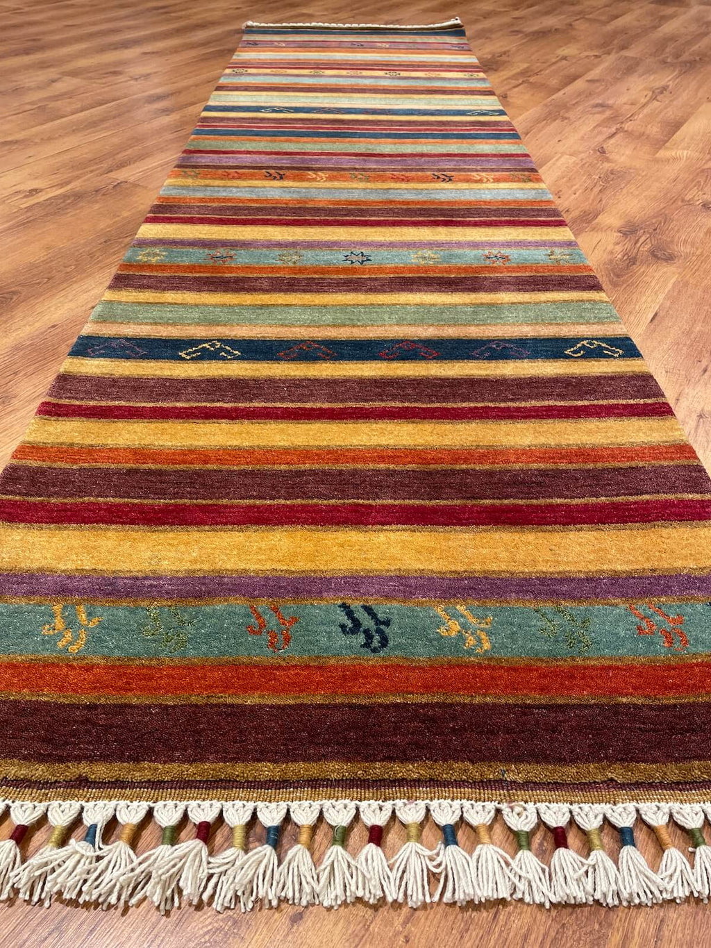 Tribal Handwoven Rengarenk Wool Runner Rug – 80X281 by Camel Carpet