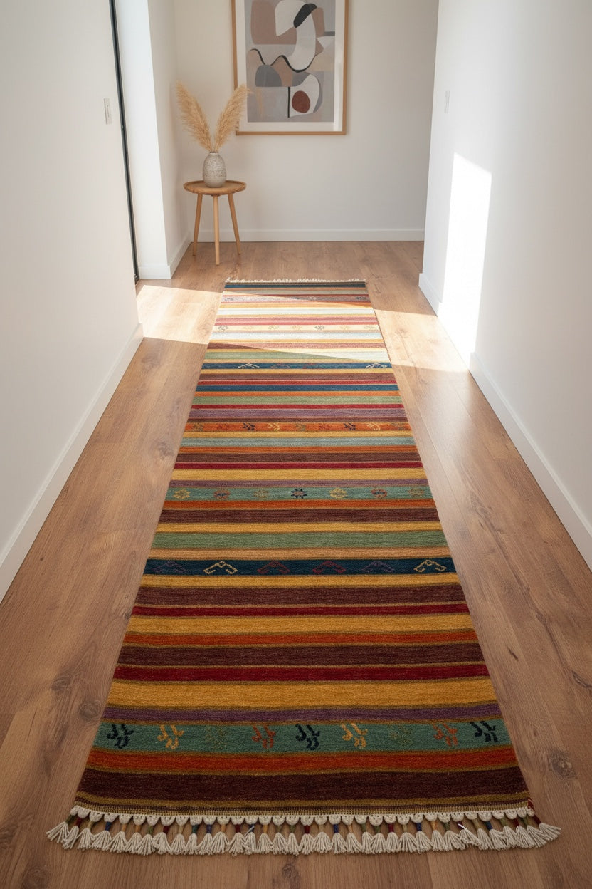 Tribal Handwoven Rengarenk Wool Runner Rug – 80X281 by Camel Carpet