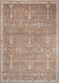 TUAREG-4801 handcrafted wool rug in taupe, ivory, pale blue with taupe botanical styling