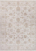 TUAREG-4802 handcrafted wool rug in ivory, beige, pale blue, blush with ivory floral palmette styling