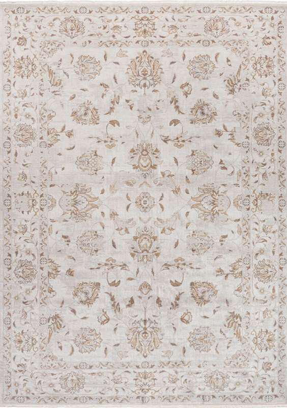 TUAREG-4802 handcrafted wool rug in ivory, beige, pale blue, blush with ivory floral palmette styling