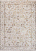 TUAREG-4803 handcrafted wool rug in ivory, taupe, beige, pale blue with distressed floral medallion styling