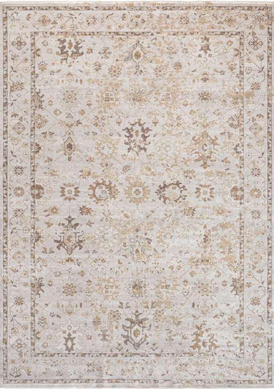 TUAREG-4803 handcrafted wool rug in ivory, taupe, beige, pale blue with distressed floral medallion styling