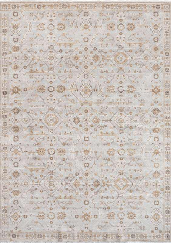 TUAREG-4805 handcrafted wool rug in ivory, taupe, pale blue, blush with small tribal all-over styling