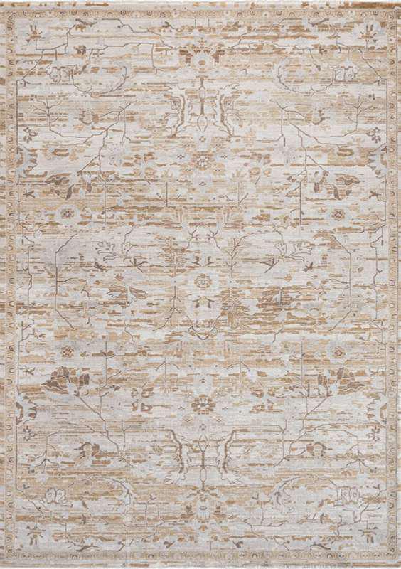TUAREG-4806 handcrafted wool rug in ivory, taupe, beige, pale blue with distressed framed abstract styling