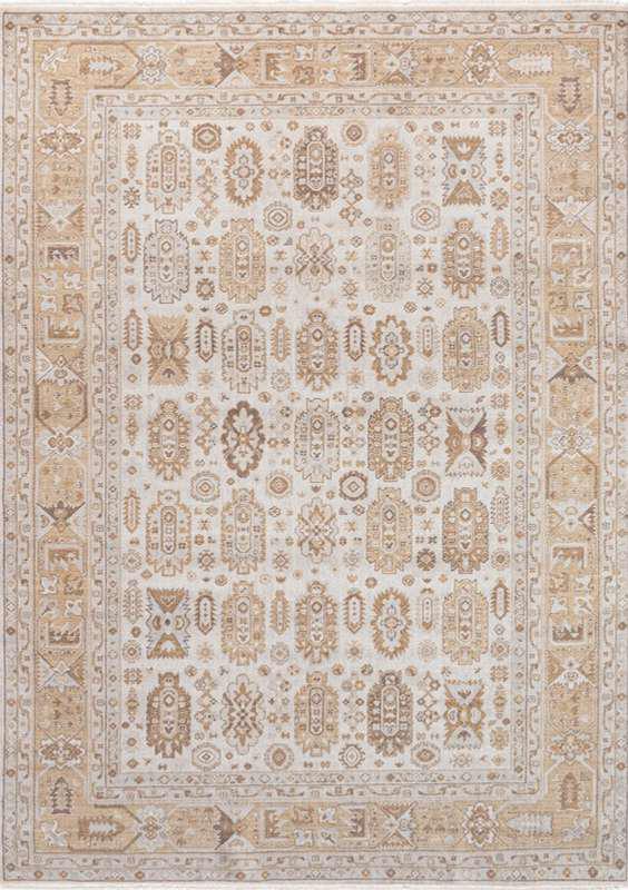TUAREG-4808 handcrafted wool rug in ivory, taupe, pale blue, blush with classic medallion lattice styling