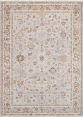 TUAREG-4815 handcrafted wool rug in ivory, taupe, pale blue with framed oushak styling
