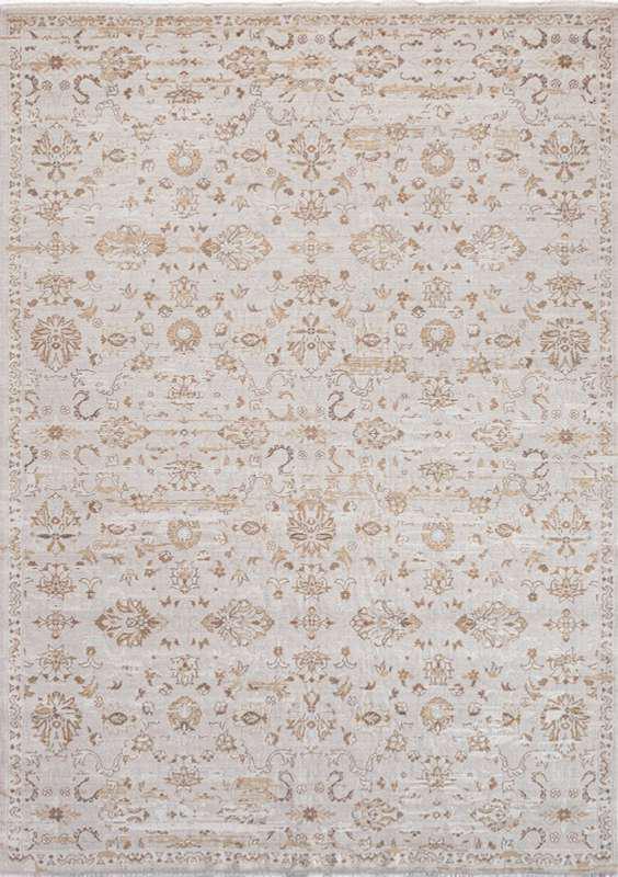 TUAREG-4816 handcrafted wool rug in ivory, taupe, pale blue, blush with open floral field styling