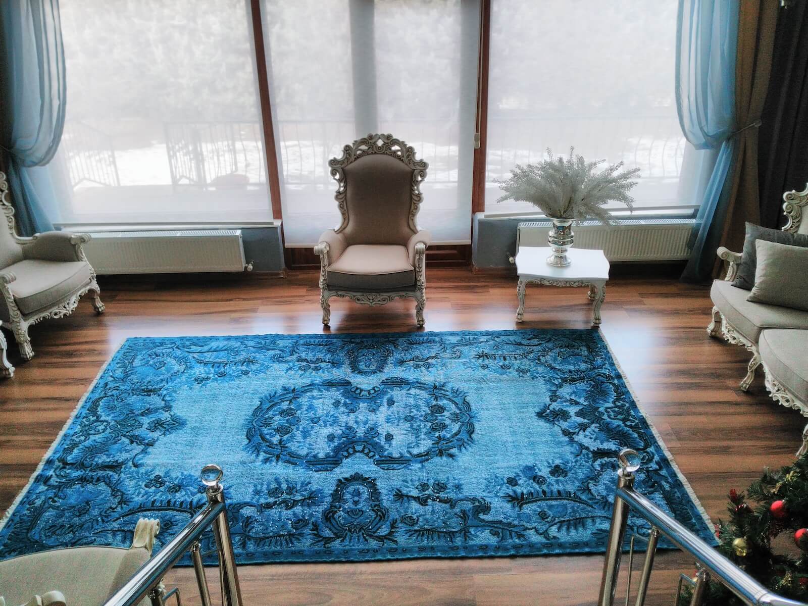 Vintage Blue Handwoven Rug by Camel Carpet