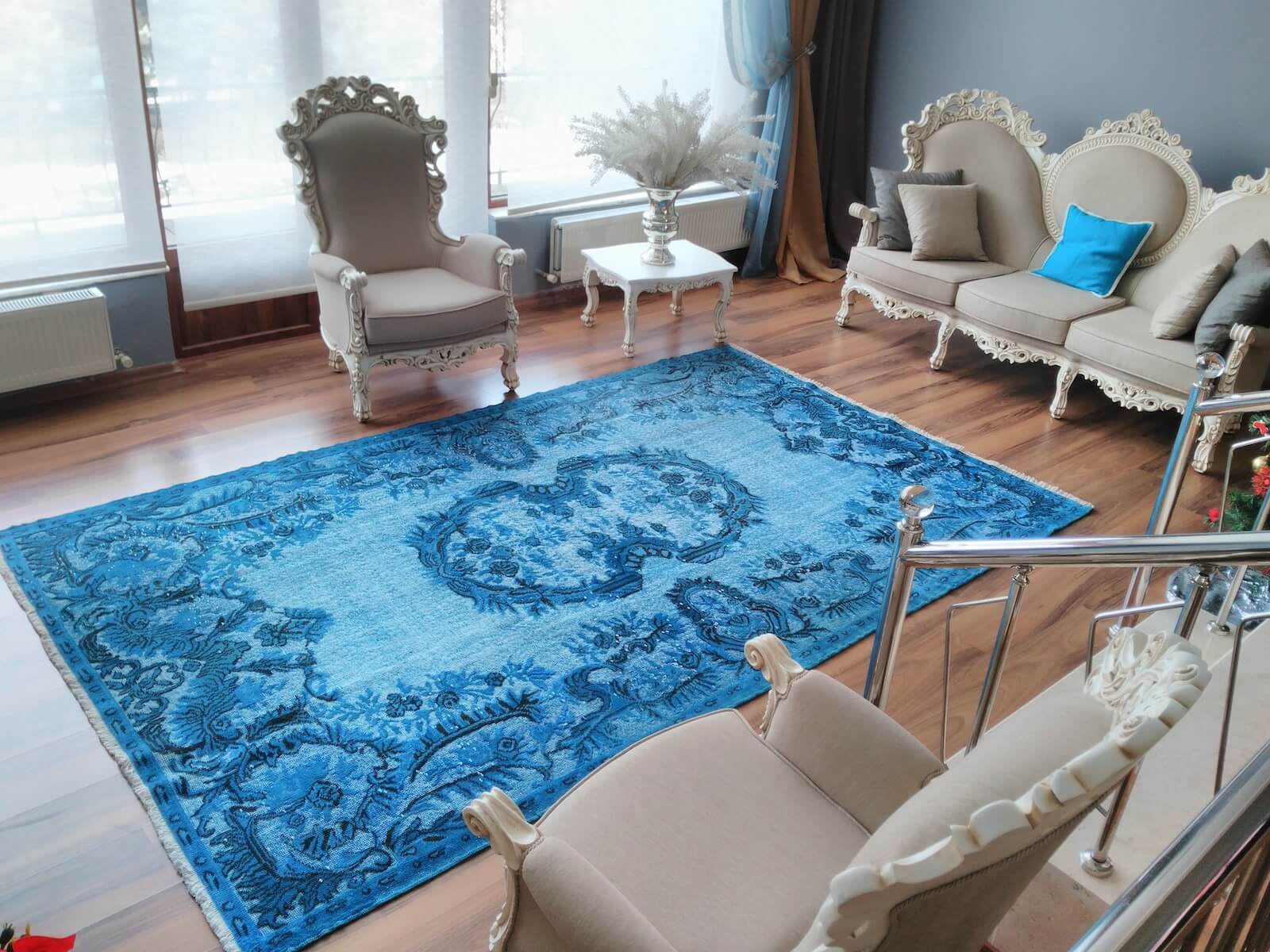 Vintage Blue Handwoven Rug by Camel Carpet
