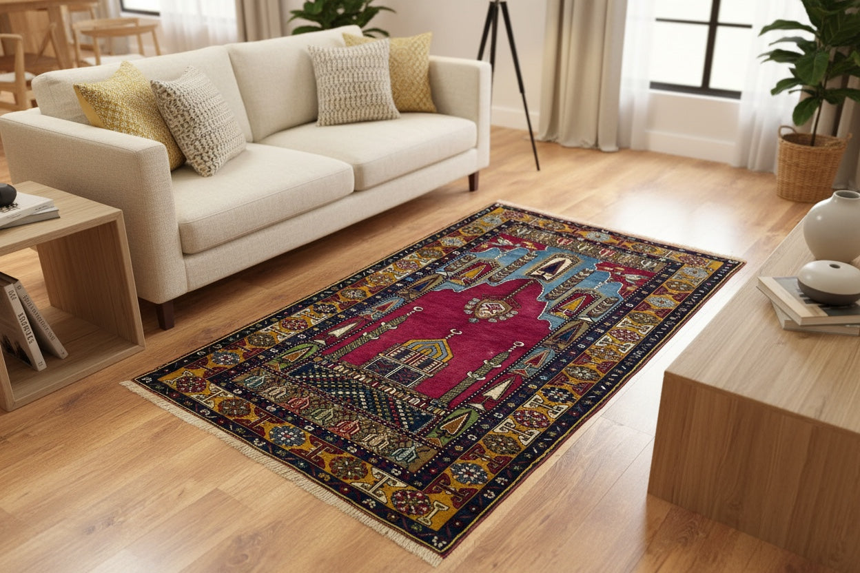 Yahyali Mihrapli Eski Handwoven Rug – 013807 by Camel Carpet